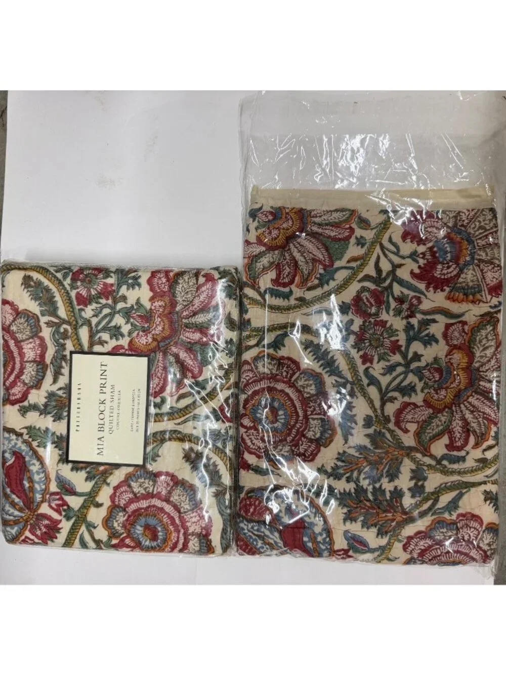 2 Pottery Barn Vtg Euro Mia Block Print Quilted Shams 100% Cotton New 26